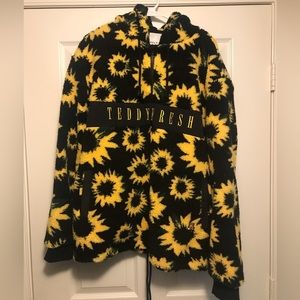Teddy Fresh- Sherpa Hoodie/Sweatshirt. Black/Yellow Sunflower. Size XXL